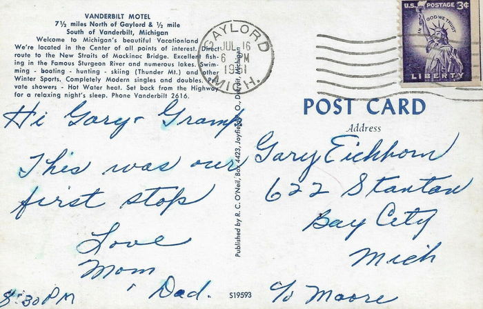 Vanderbilt Motel - Old Post Card